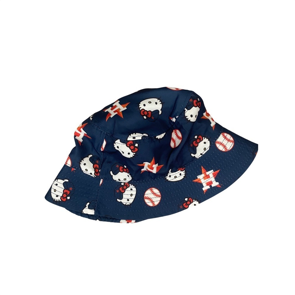Houston Astros Hello Kitty Bucket Hat Navy Blue MLB Sanrio Baseball Sun Hat Wome